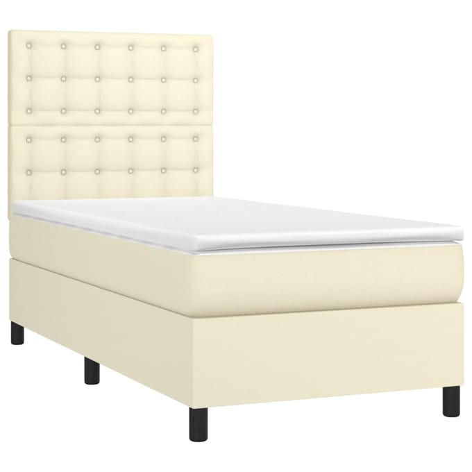 vidaXL - Boxspring - met - matras - en - LED - kunstleer - crèmekleurig - 80x200 - cm