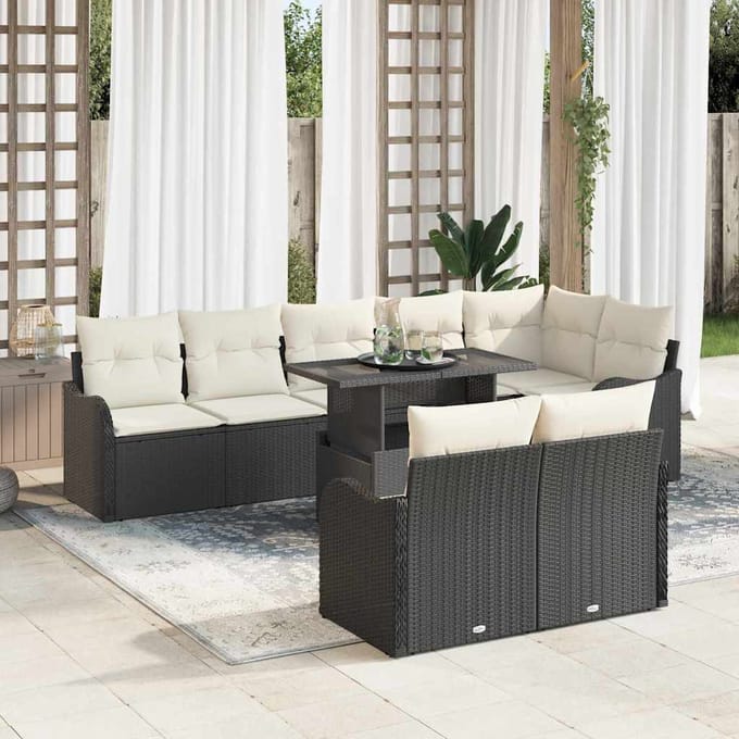vidaXL Loungebankset 9 st Zwart Poly riet