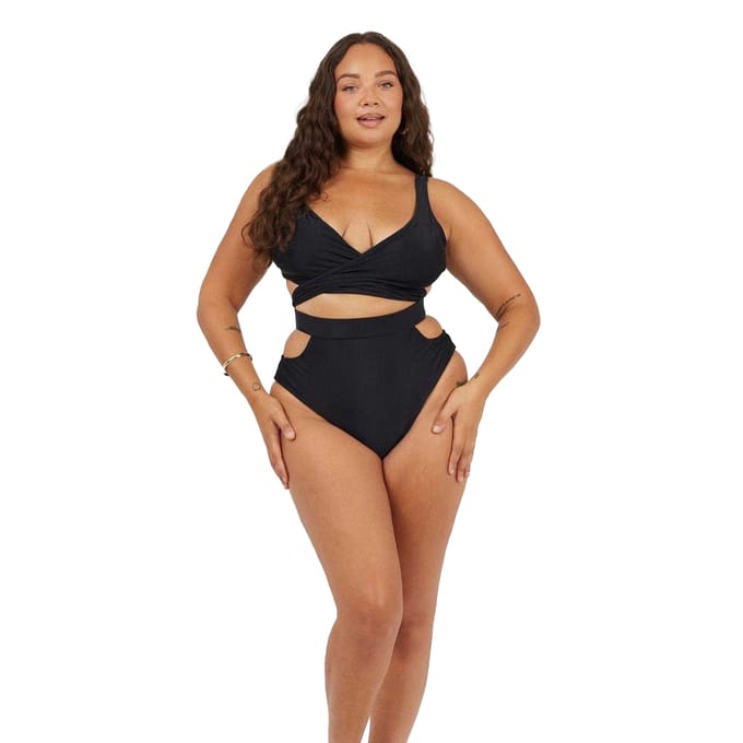 Brave Soul Wikkeltop-bikiniset voor dames (Zwart)