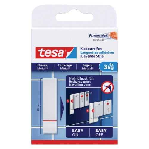 Tesa Dubbelzijdige Klevende Strips Powerstrips - Voor Tegels & Metaal - 3kg - Wit - 6 Stuks