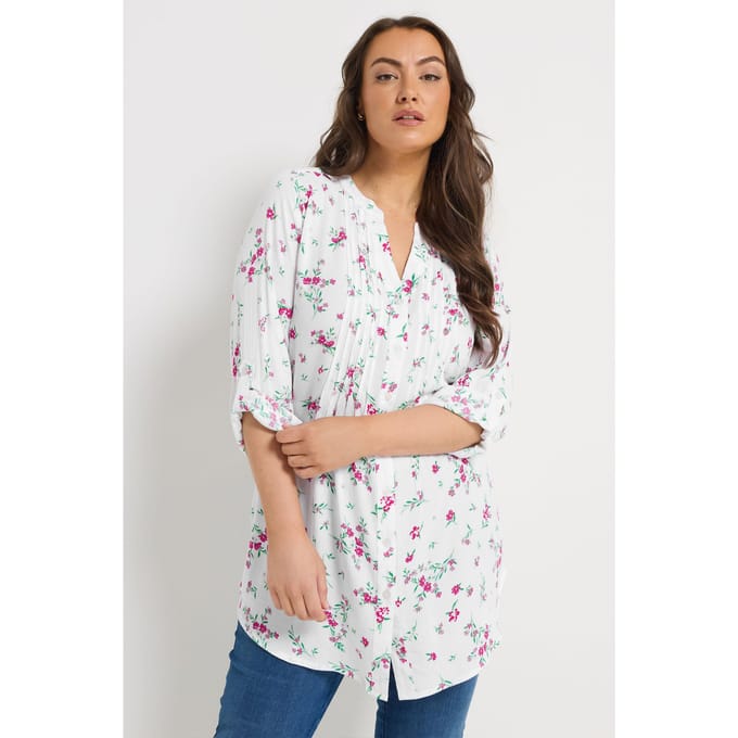 Yours Witte Bloemen Pintuck Blouse Size 42