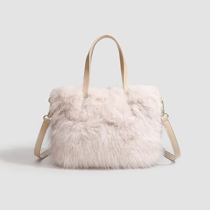 Eenvoudige Pluche Handtas Damesmode Fluffy Schoudertas Oceaanmode met Crossbody Bonttas white
