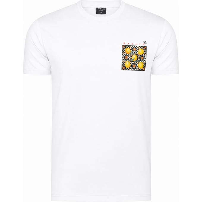 Heren Tee SS met Ballin Est. 2013 Orange Backprint Shirt Print - Wit - Maat L