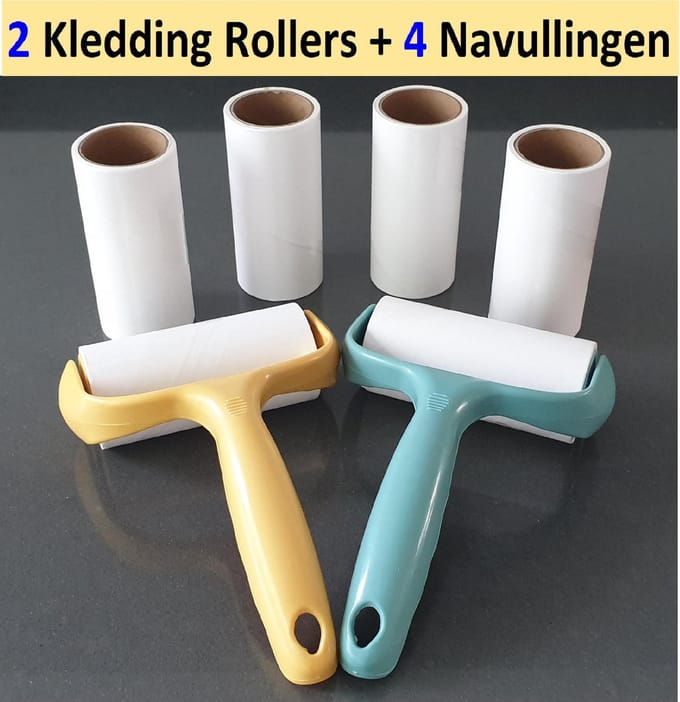 SUNMOOL Kleding Roller - Kledingroller - Kleff Roller - Haarroller - Stofroller - Pluizenroller - 2 Rollers + 4 Navullingen - Totaal 240 Kleefvellen (1 Stuk= 40 Kleefvellen)