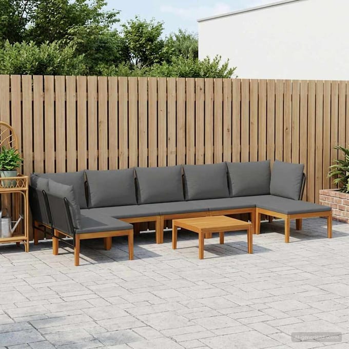 vidaXL - 8 - st - Massief - acaciahout - & - touw - Naturel