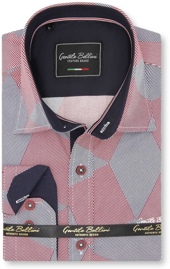 Heren Overhemd - Slim Fit - Diamond Checker Pattern - Rood - Maat M