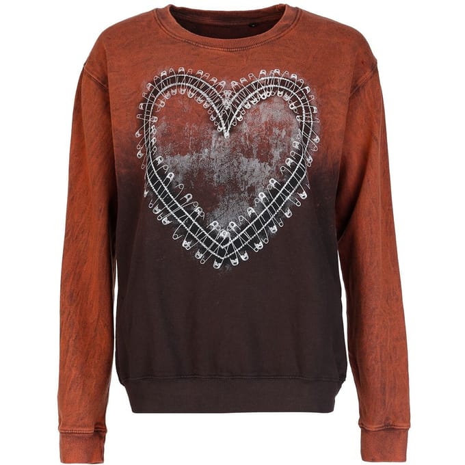 Outer Vision Sweatshirts - Safety Pin Heart - S - voor Vrouwen - bruin