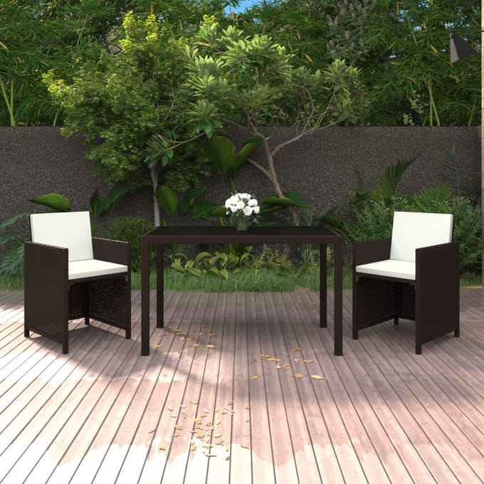 vidaXL - 3-delige - Tuinset - met - kussens - poly - rattan - bruin