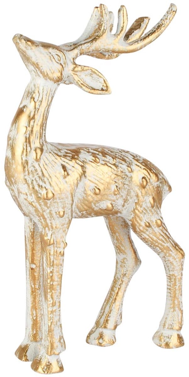 Dekoratief | Deco hert staand, goud/wit, metaal, 11x4x20cm | A258185