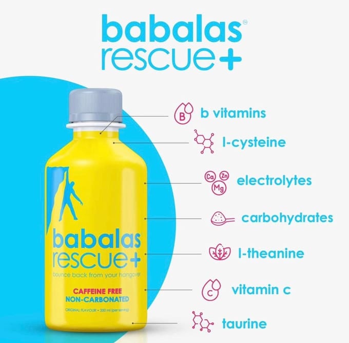 Babalas Rescue+ - Hangover Recovery - 200ml - Bottle - Non carbonated - Caffeine free