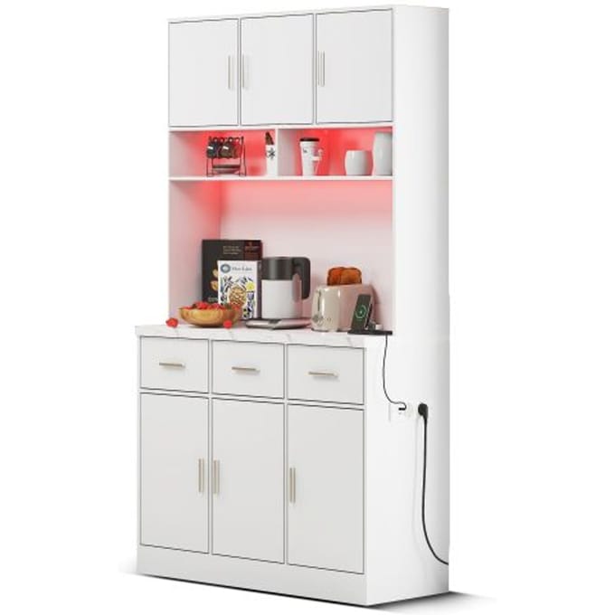 Buffet multifonctionnel - MUVOE - 100x40x180 cm - Éclairage LED - 3 tiroirs - Design moderne