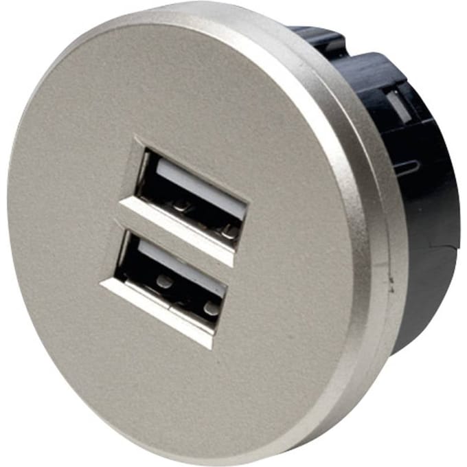 Hera USB-dubbele stekkerdoos, rond, roestvrij staal