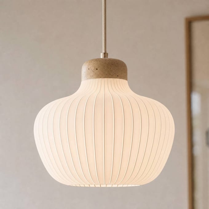 Lucande - hanglamp - 1licht - Textiel, beton - H: 21.3 cm - E27 - wit, beige