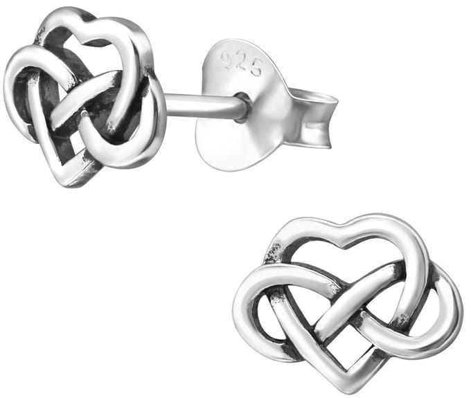 Joy|S - Zilveren Keltisch hartje oorbellen - infinity - 7 x 6 mm - geoxideerd