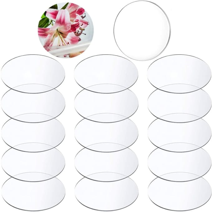 16 Pieces Clear Acrylic Plates, Round Acrylic Discs, Transparent, 0.2 cm Thick, Use for DIY Picture Frames, Paintings, DIY Crafts, Scrapbooking Display, Diameter 5 cm