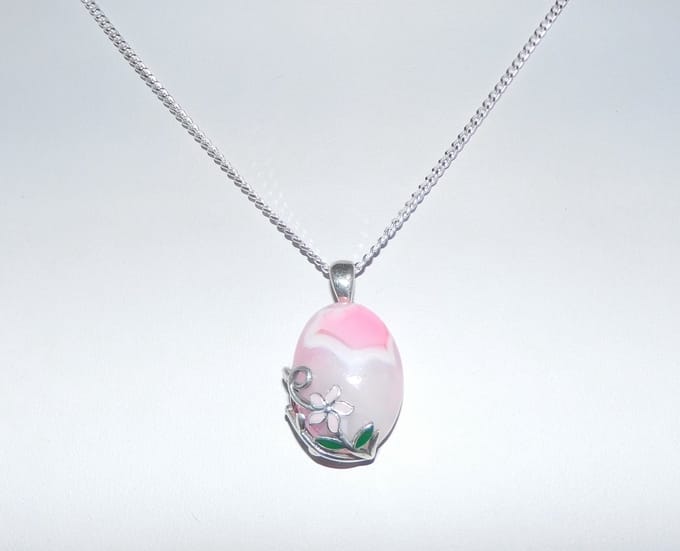 Hetty'S - Hanger geÃ«mailleerd - Collier 42 cm - 925 zilver -Roze Agaat -