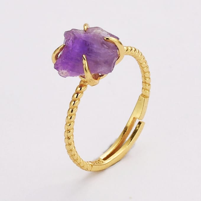 Gouden Ring Dames Goudkleurig – Amethist Ring Goud – Verstelbare Edelsteen Ring – One Size – Cadeau voor Vriendin – Starlyte