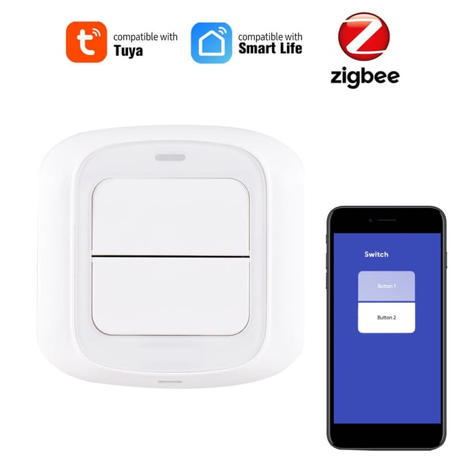 ZigBee Dubbele Slimme Scèneschakelaar Drukknop voor DIY Domotica Scènekoppeling APP Afstandsbediening ZigBee wit