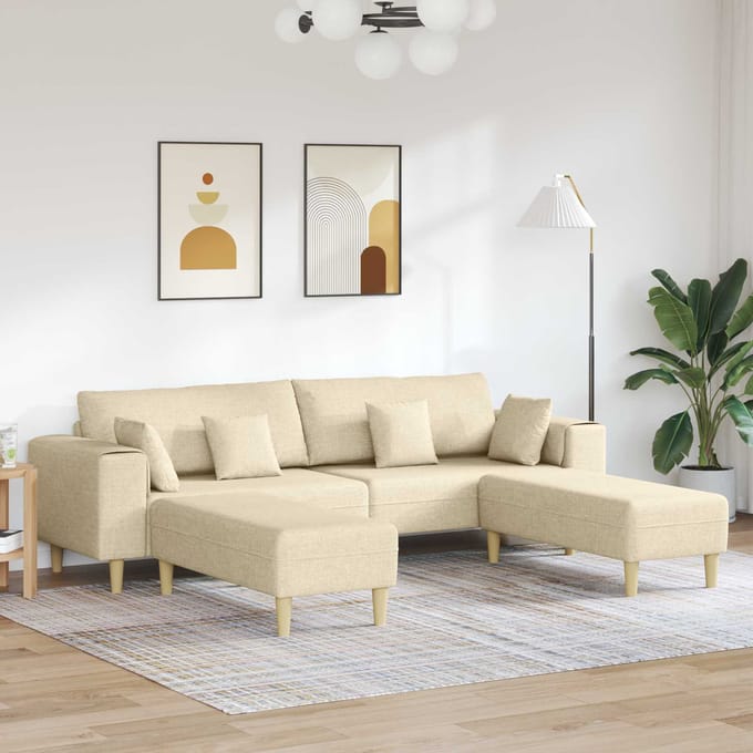 vidaXL - Bank - met - kussen - 3 - pcs - Crème - Stof