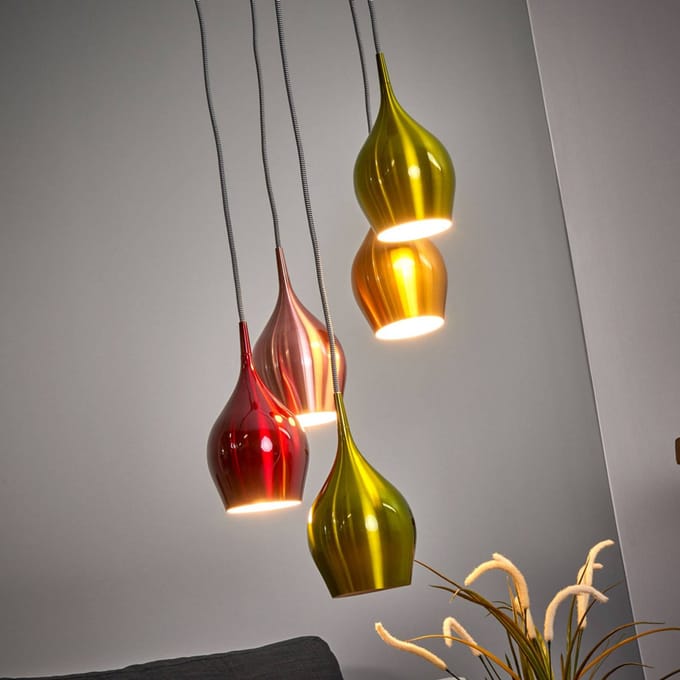 Searchlight Vibrant - hanglamp m. kleurige schermen 5 lichtbr.