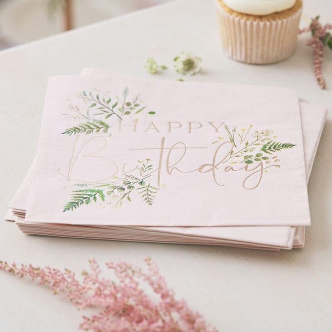 Ginger Ray - Servetten - Floral Pink Happy Birthday
