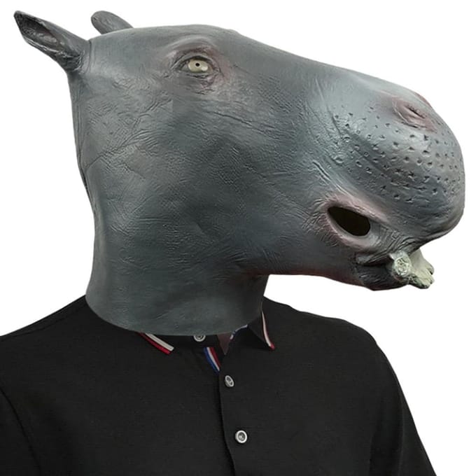 Nijlpaard hoofddeksel, dieren latex masker One size fits all adults grijs