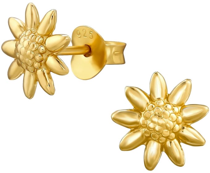 Joy|S - Zilveren bloem oorbellen - 8 mm - chrysant - gold plated