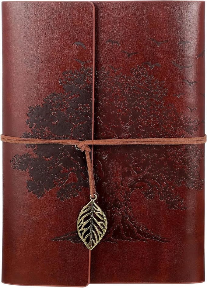 SnelShoppen - A5 Vintage PU Leather Notebook - Refillable Ring Binder met 160 Bladzijden - Ideaal als Dagboek, Reisjournal, Schetsboek, Bruin