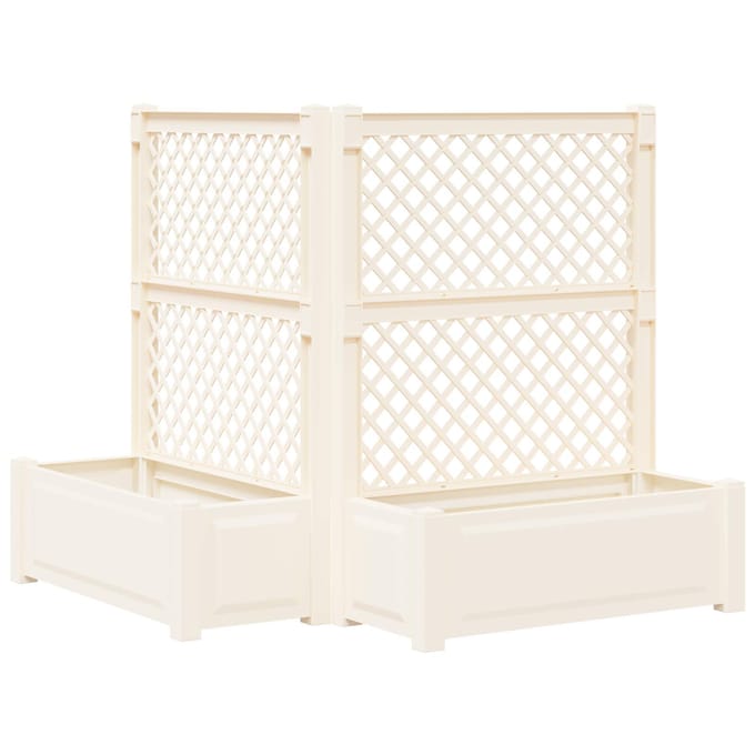 vidaXL - Grote - plantenbak - met - trellis - 2 - st - PP - Wit