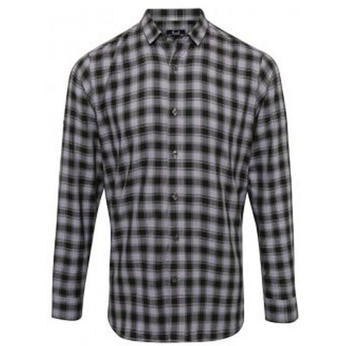 Premier Heren Mulligan Check shirt met lange mouwen (Staal/Zwart)