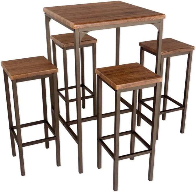 Vierkante Bartafel Set met 4 Krukken Bruin Woonkamer Keukenmeubel