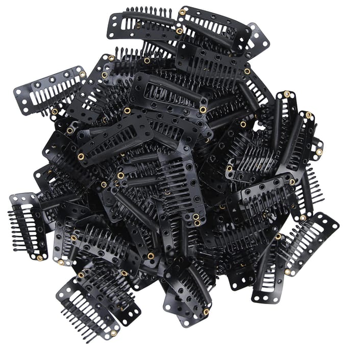 100 stuks 10 Tanden Pruikklem RVS DIY Haarpiece Drukknoopklem voor HaarextensieZwart gray