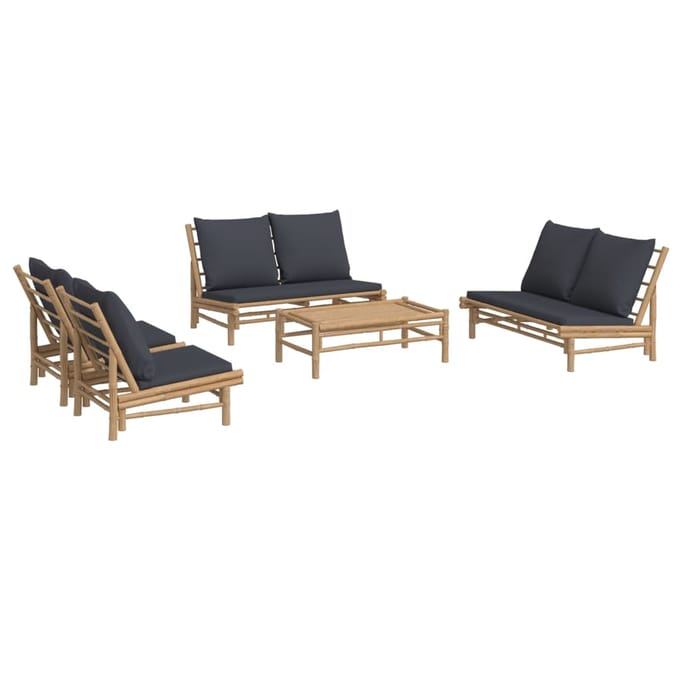 vidaXL - 5-delige - Loungeset - met - kussens - bamboe - donkergrijs