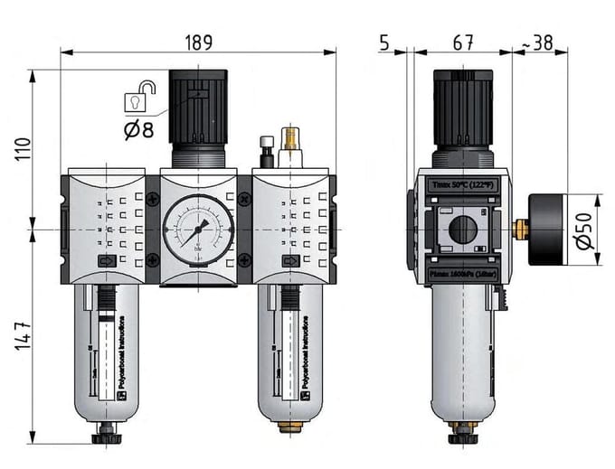 FRL G1/2'' 3500l/min 0.2-4.0bar/3-58psi Futura 2