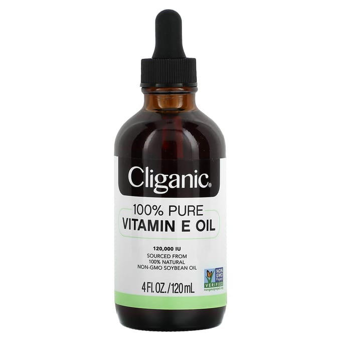 Cliganic, 100 % pure et naturelle, huile de vitamine E, 120 000 UI, 4 fl oz (120 ml) black