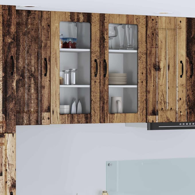 vidaXL - Wandglas - Kasten - LUCCA - 2 - st - Oud - hout - Bewerkt - hout