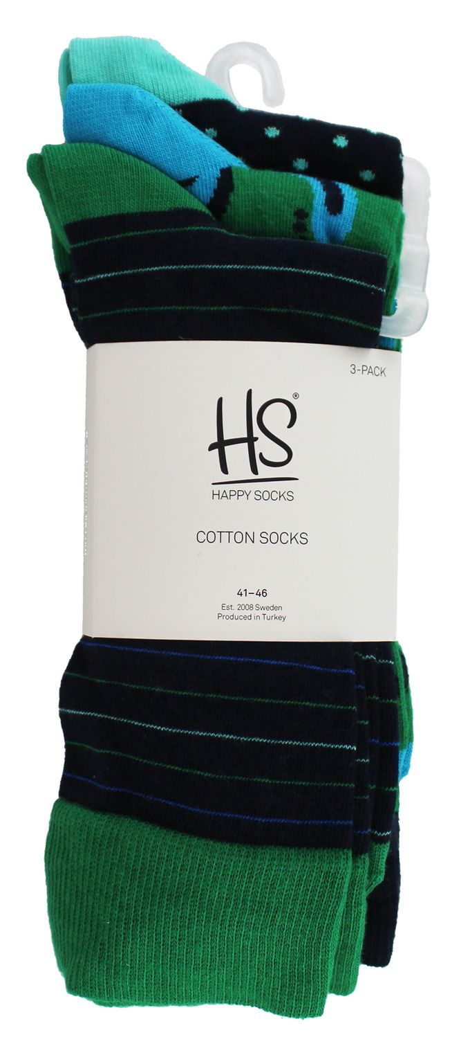 HS by Happy Socks - Heren 3-Pack Leuke Fop Kousen - Streep (Groen)
