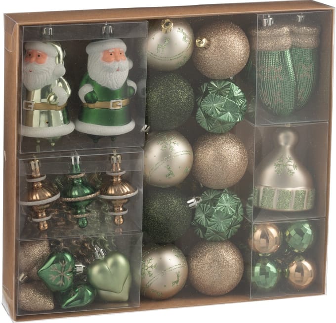 J-Line kerstbal - kunststof - groen/ecru - doos van 45