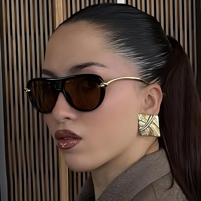 Populaire Mode Dubbele Brug Pilot Bril Dames Zonnebril Designer Ovalen Holle Glazen UV400 Gafas De Sol 1PC