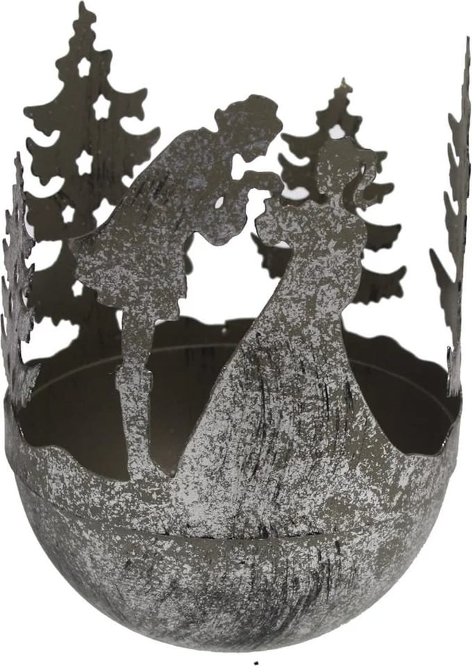 Windlicht Kerstboom/koppel metaal ant zilvekleur Ø11x15cm
