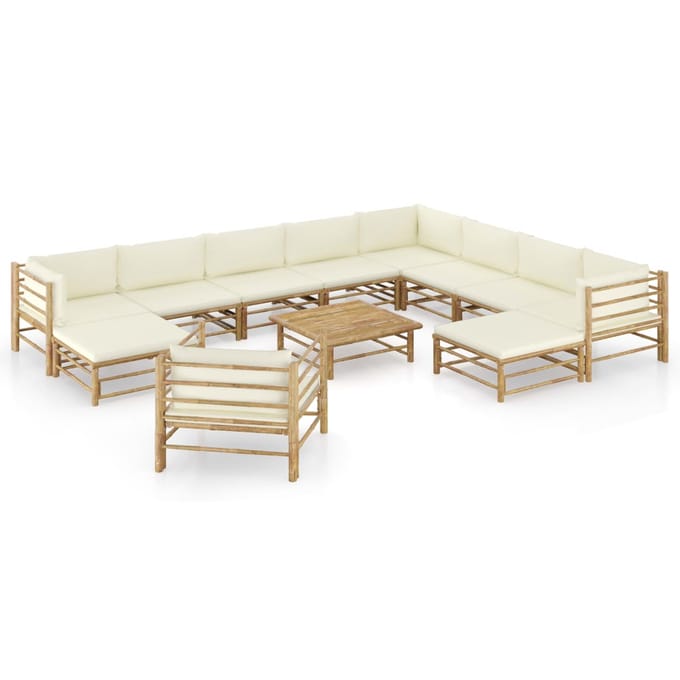 vidaXL - 12-delige - Loungeset - met - crèmewitte - kussens - bamboe