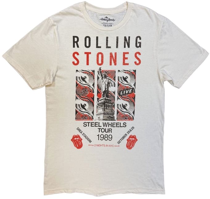 The Rolling Stones - Steel Wheels Tour 1989 Heren Tshirt - S - Creme