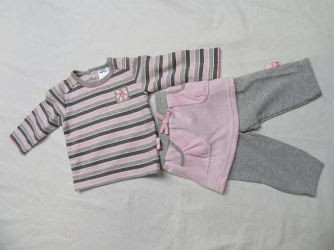 dirkje , meisje , ensemble , tshirt  rok  legging , rose / Grijst , 3 maand 62