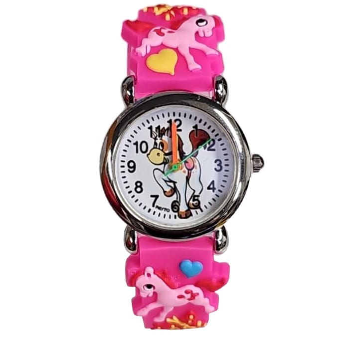 Fako® - Kinderhorloge - 3D - Eenhoorn Jolly - Donkerroze