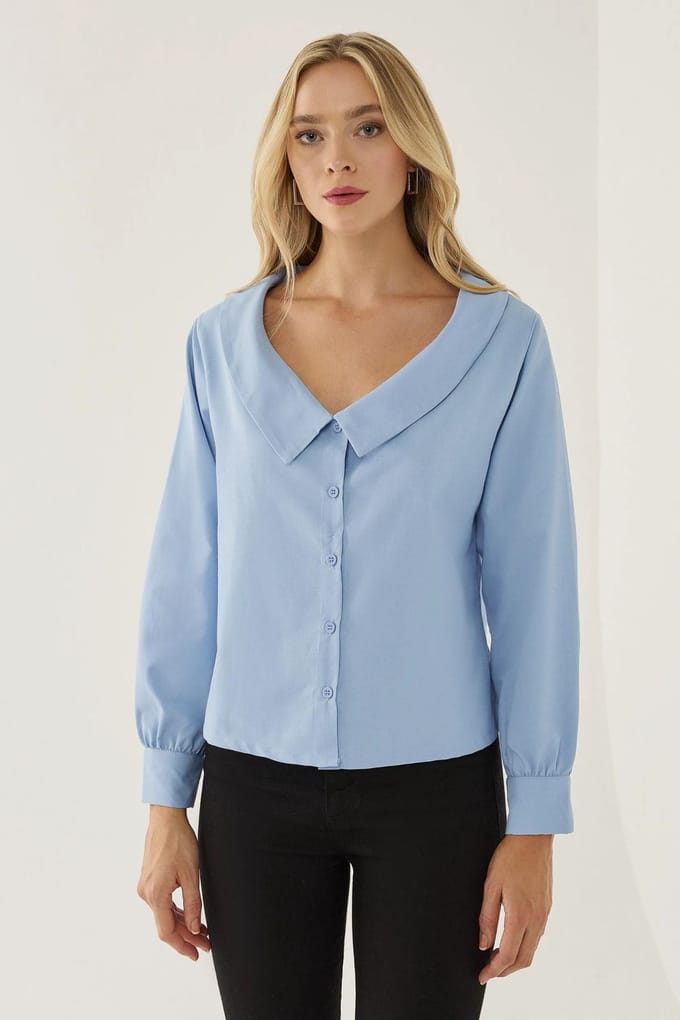 Rechtdoor Fit Met Kraag Details Shirt
