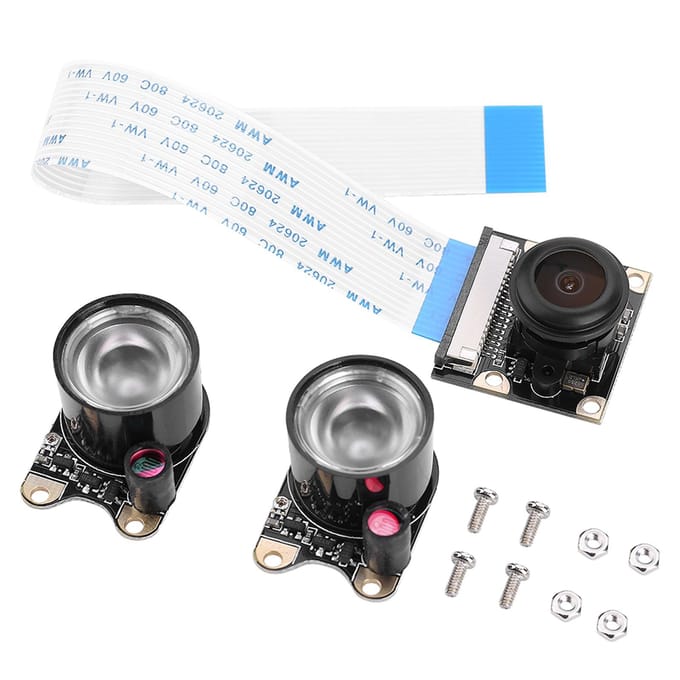 Module Caméra Pour Raspberry Pi 3 2 B Objectif Fisheye Grand Angle Avec Lumière d'Appoint