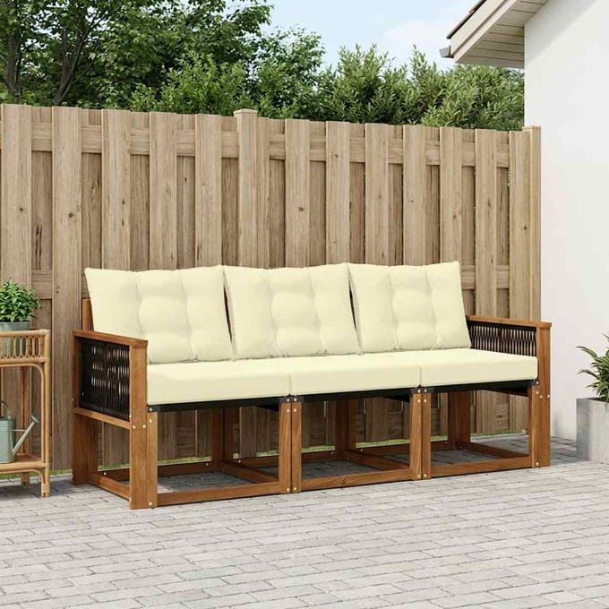 vidaXL - Buiten - bank - set - 3 - st - Natuurlijk - en - Crème