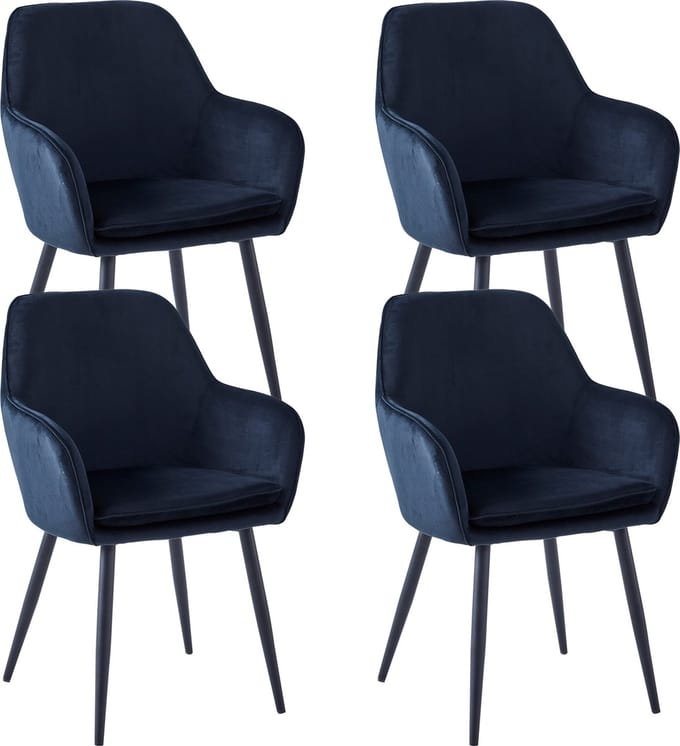 Colenis® - Levan eetkamerstoel - Set Van 4 - Zwart - Velvet - Industrieel - Met armleuning