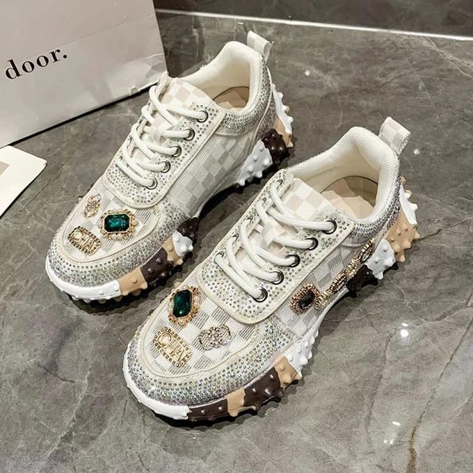 Baskets pour femmes, chaussures de sport vulcanisées, à plateforme, à la mode, avec strass 37 white