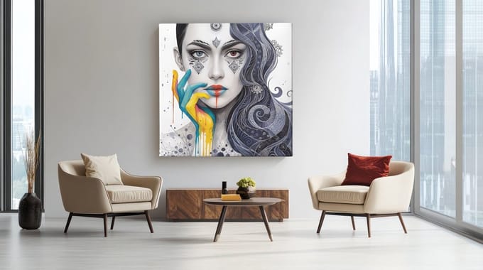 Vierkant Canvas Schilderij - Abstract Vrouw - 60x60x2 cm